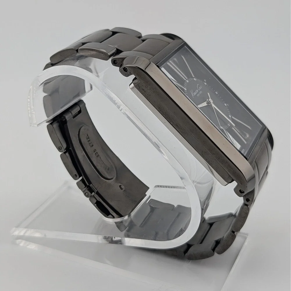Kenneth Cole New York Transparency Dial Gunmetal Watch SS Oversized Box Links